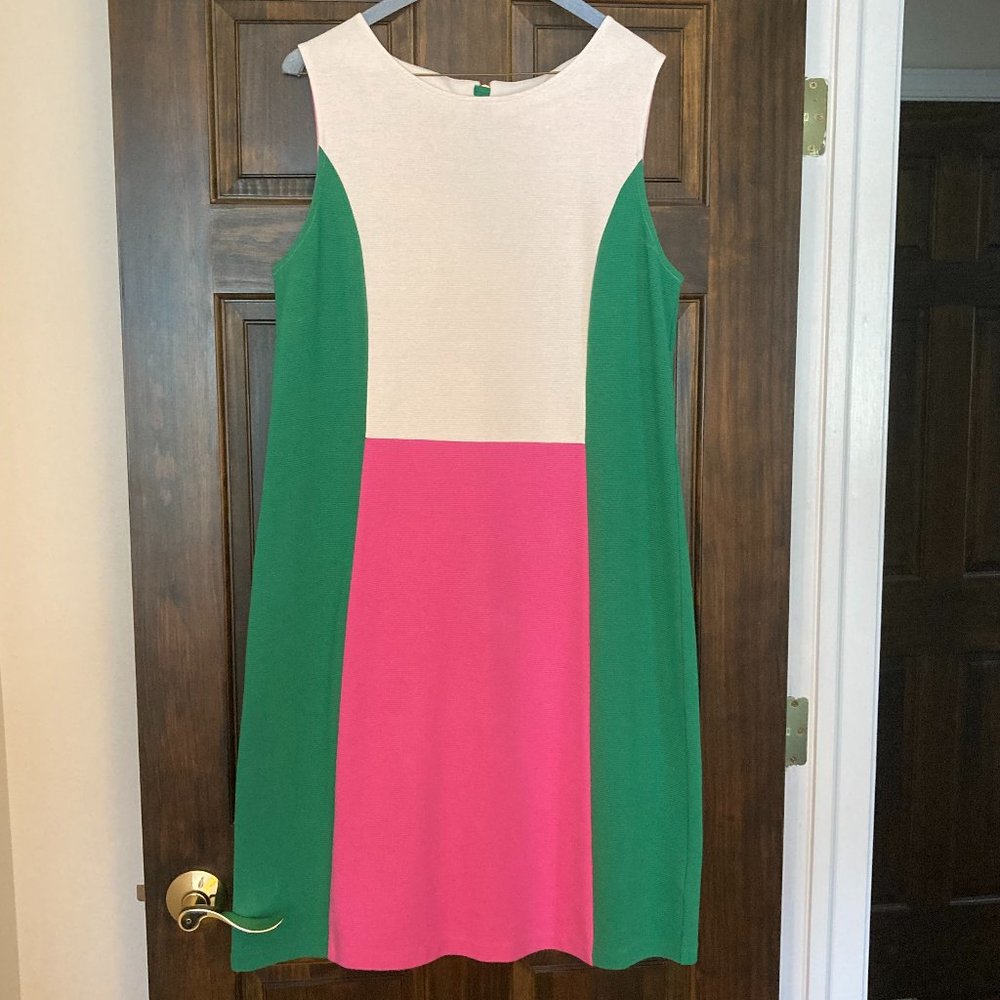 Never worn - Sleeveless pink, green and off-white color block dress by Boden